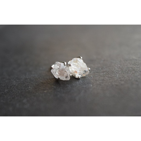 Sterling silver stud earrings, alternative diamond, uncut natural gemsto… - Picture 1 of 5